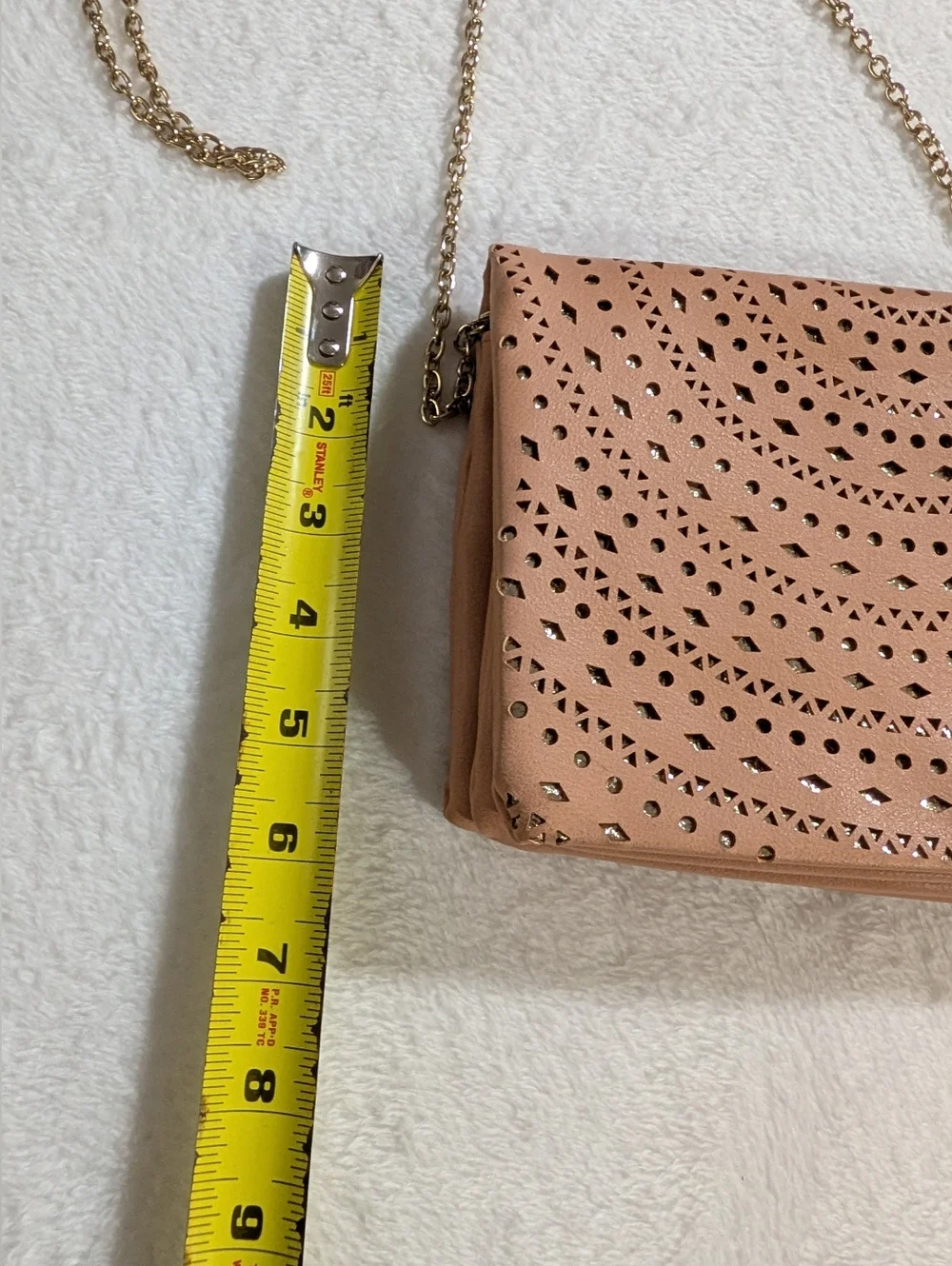 Fabulous Soft Faux Leather Crossbody Bag, Gold Shimmer & Chain, Light  Pink - Picture 9 of 10